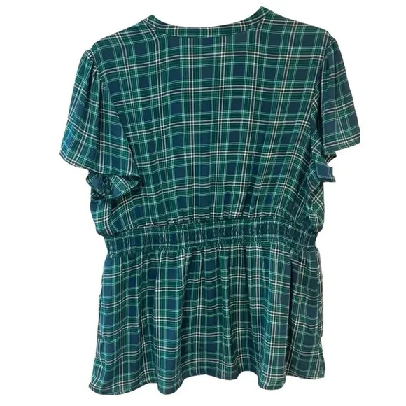 Torrid size 1 (14) sheer plaid blouse, ruffles, buttons and an elastic waist EUC - Picture 7 of 12